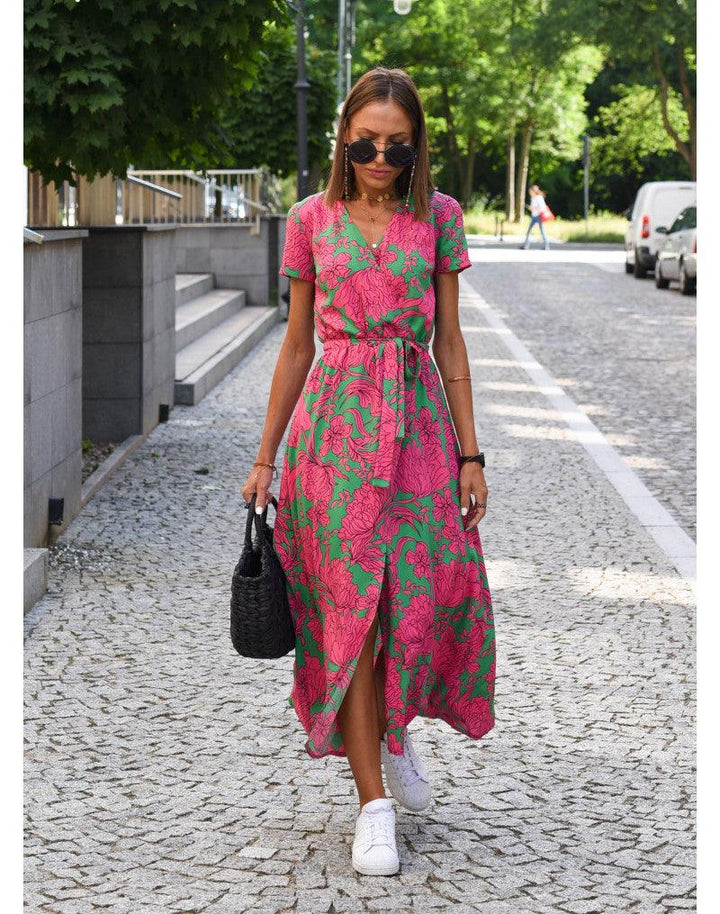 Drune | Kurzarm V-Ausschnitt Sommerkleid Maxikleid