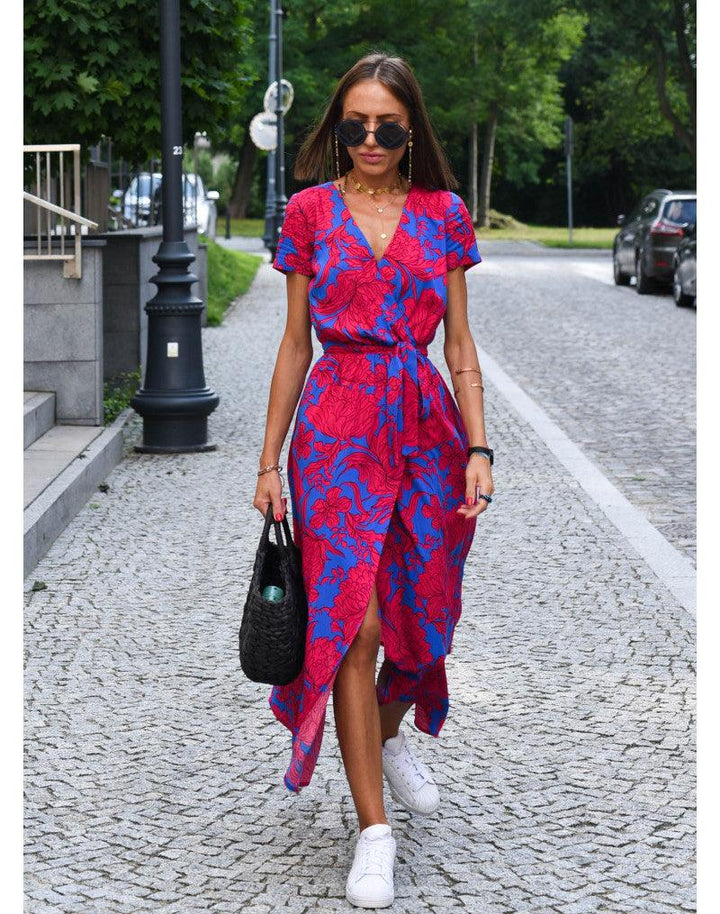 Drune | Kurzarm V-Ausschnitt Sommerkleid Maxikleid
