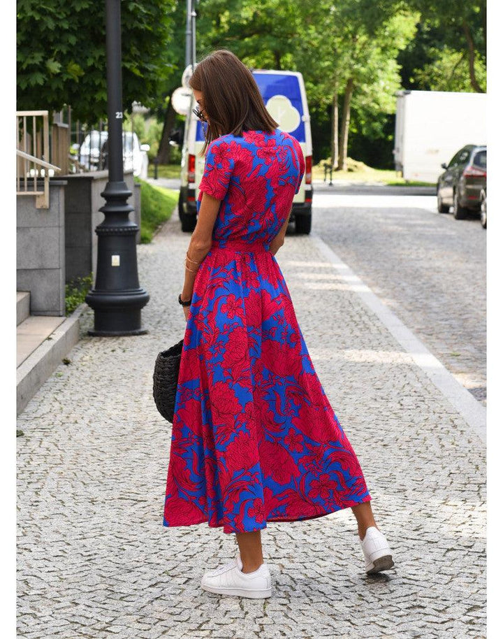 Drune | Kurzarm V-Ausschnitt Sommerkleid Maxikleid