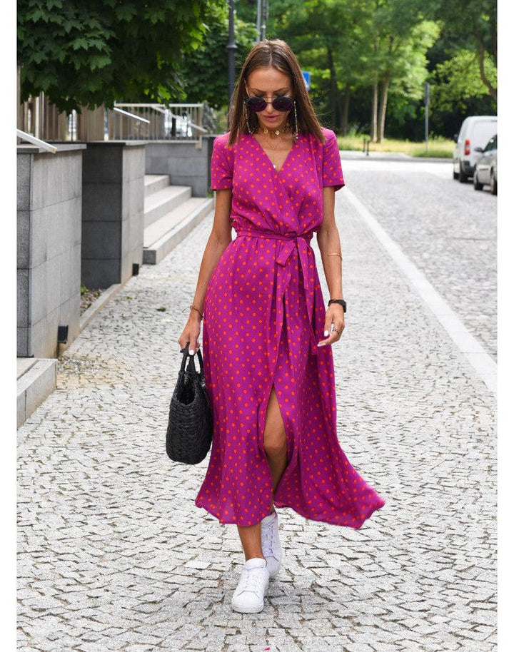 Drune | Kurzarm V-Ausschnitt Sommerkleid Maxikleid