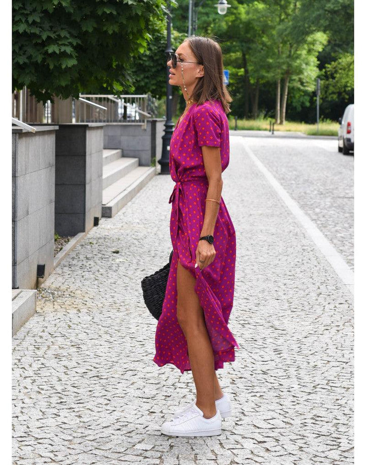 Drune | Kurzarm V-Ausschnitt Sommerkleid Maxikleid