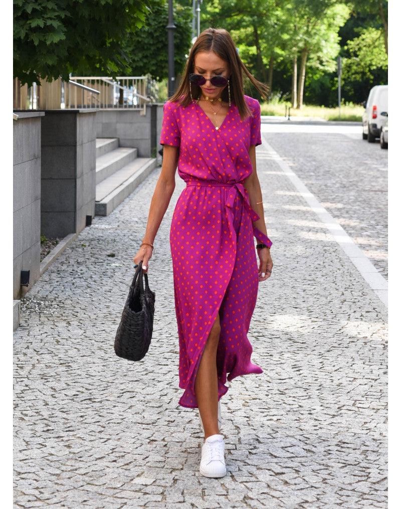 Drune | Kurzarm V-Ausschnitt Sommerkleid Maxikleid