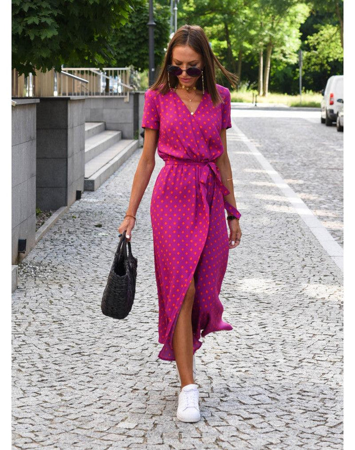 Drune | Kurzarm V-Ausschnitt Sommerkleid Maxikleid