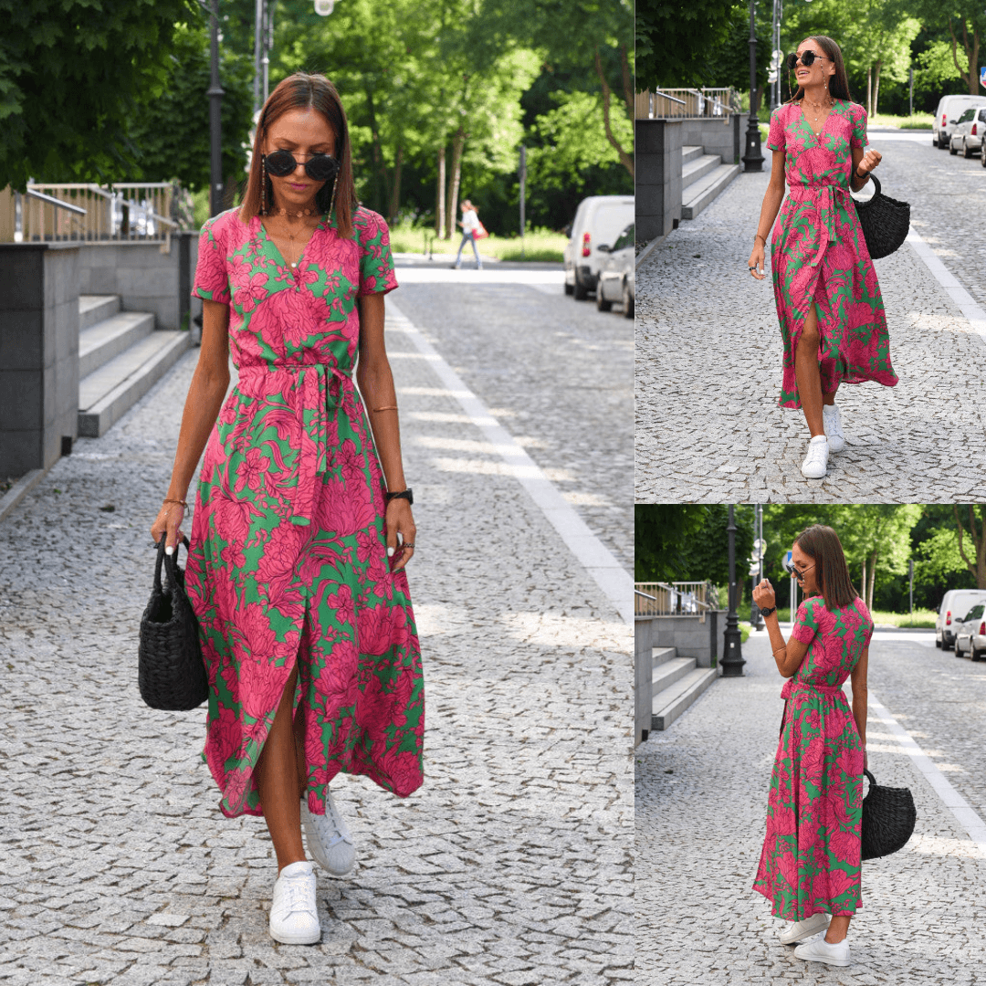 Drune | Kurzarm V-Ausschnitt Sommerkleid Maxikleid