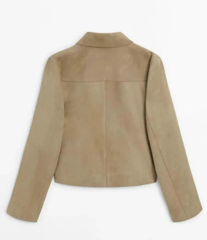 Drune | beige Damenjacke aus Suedette mit schmalen Knöpfen