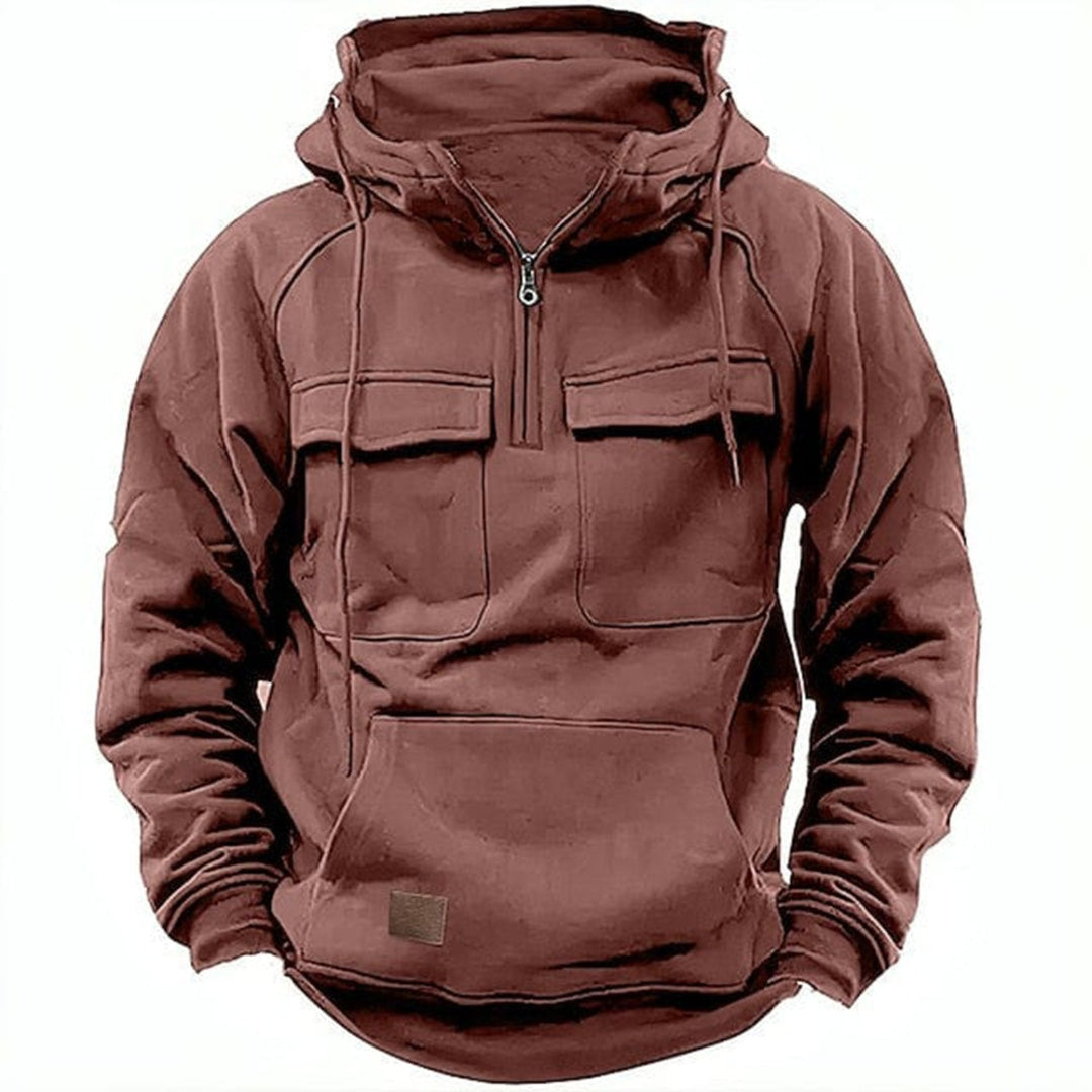 Drune |  Herren Hoodie mit halbem Reißverschluss, Fronttaschen & Kapuze - Streetwear für Outdoor & Alltag