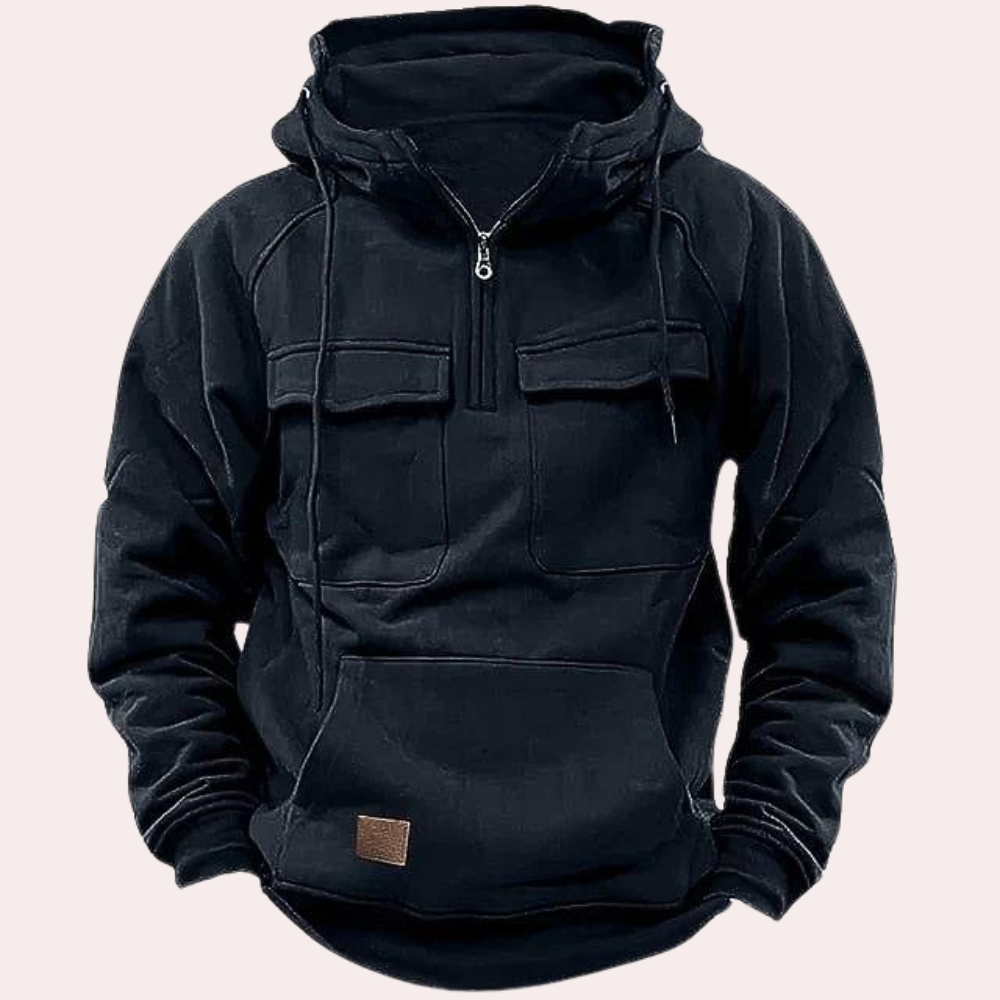Drune | Kapuzenpullover Warmer Half Zip Pullover Cargo Kapuzenpullover für Herren