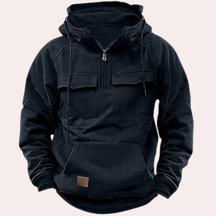 Drune | Kapuzenpullover Warmer Half Zip Pullover Cargo Kapuzenpullover für Herren