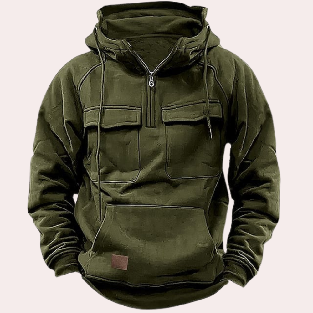 Drune | Kapuzenpullover Warmer Half Zip Pullover Cargo Kapuzenpullover für Herren