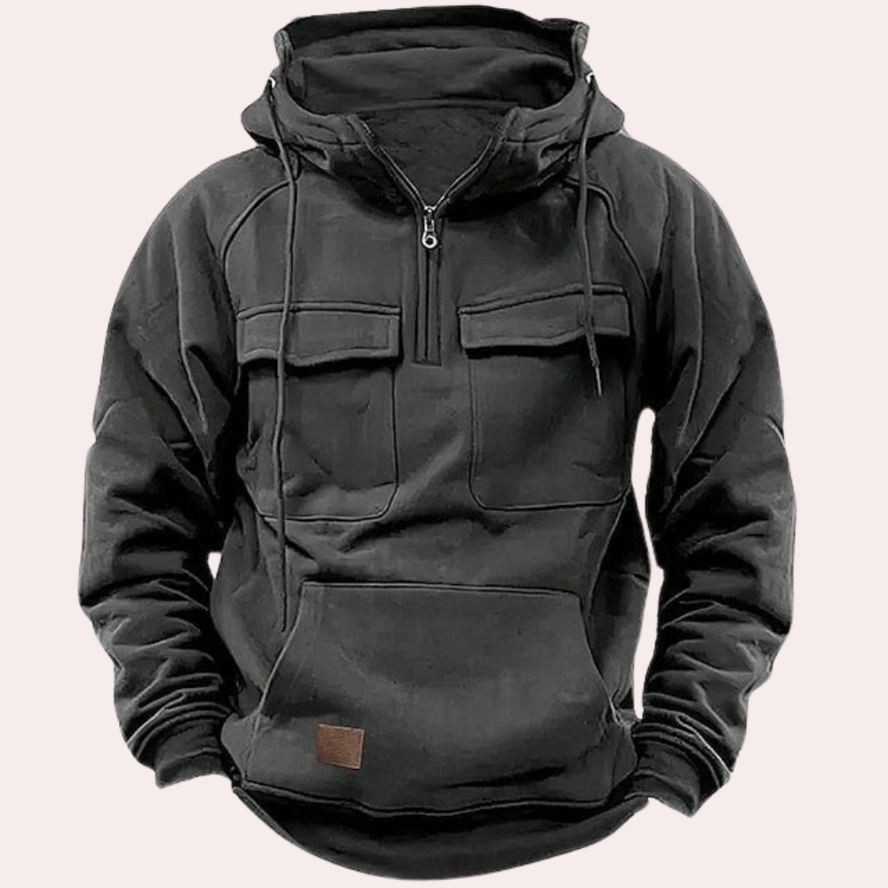 Drune | Kapuzenpullover Warmer Half Zip Pullover Cargo Kapuzenpullover für Herren