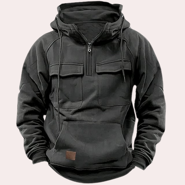 Drune | Kapuzenpullover Warmer Half Zip Pullover Cargo Kapuzenpullover für Herren