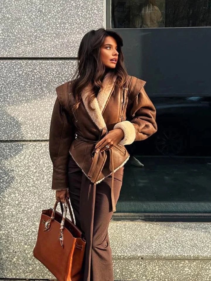 Drune | Lederjacke Braun Gürtel Futter Aus Pelz Lederjacke Damen Lederjacke