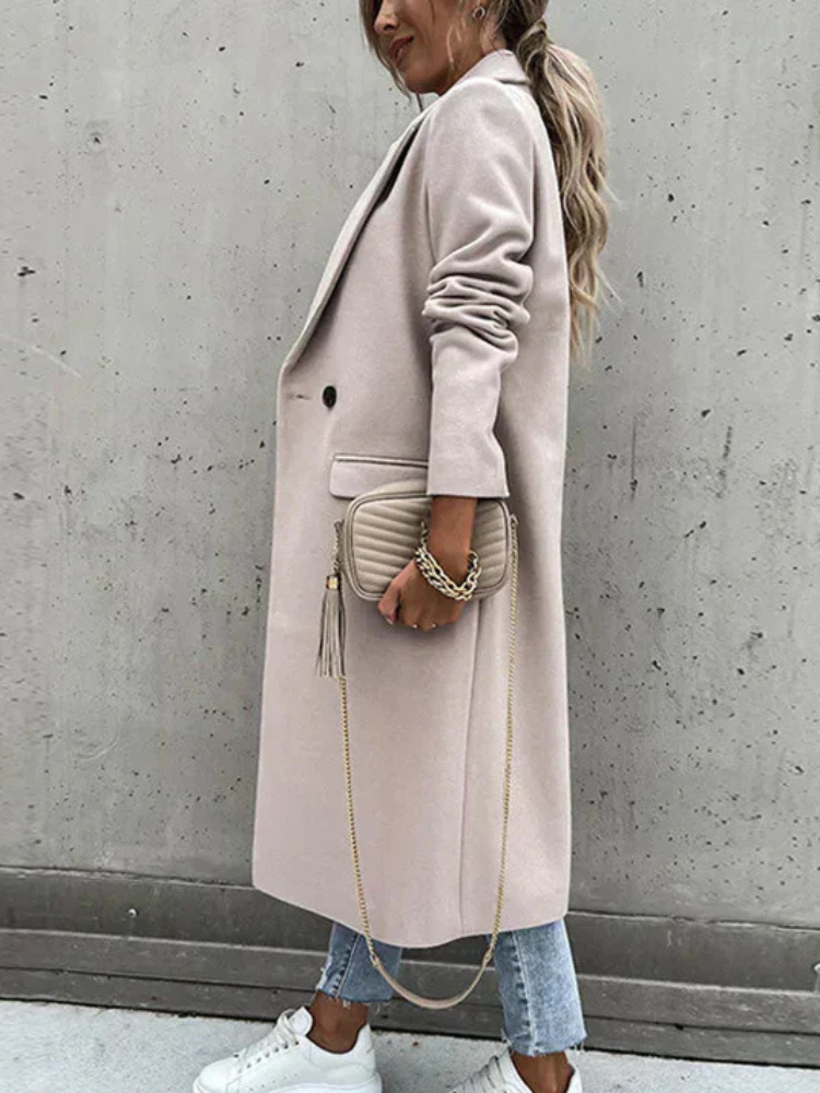 Drune | Trenchcoat V Ausschnitt Zweireiher Woll Trenchcoat Damenmäntel