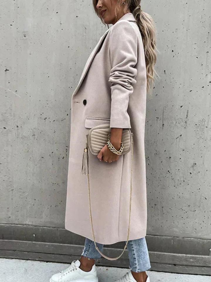 Drune | Trenchcoat V Ausschnitt Zweireiher Woll Trenchcoat Damenmäntel