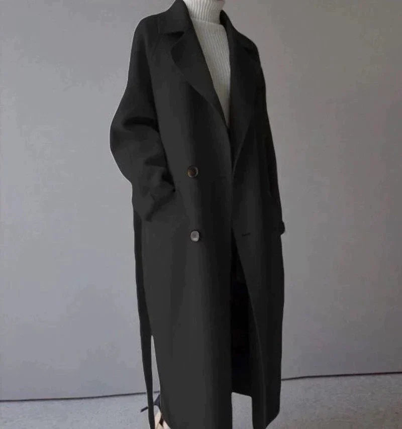 Drune | oversized Drune | Mantel mit Gürtel und schmalem Kragen