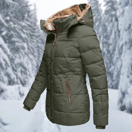 Drune - Kapuzenpelz gefütterte Pufferjacke für Frauen