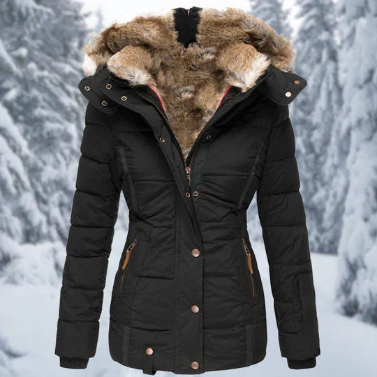 Drune - Kapuzenpelz gefütterte Pufferjacke für Frauen