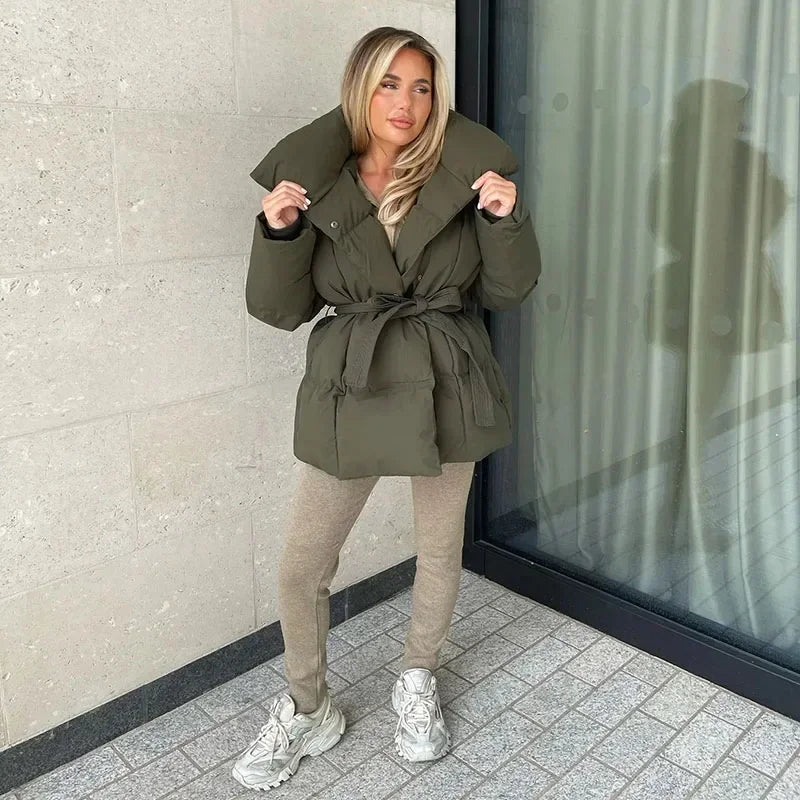 Drune | Wattiert Gürtel Pufferjacke Damenoberjacke