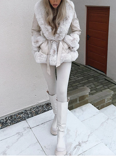 Drune | Frauen Leder Pelzjacke mit Gürtel