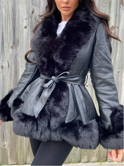 Drune | Frauen Leder Pelzjacke mit Gürtel