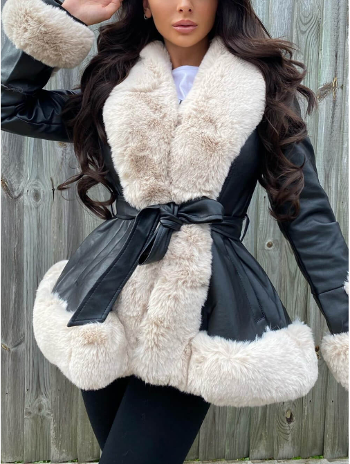 Drune | Frauen Leder Pelzjacke mit Gürtel