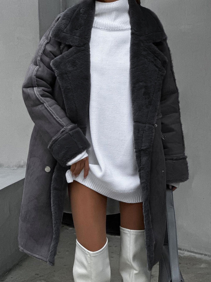 Drune | Damen Lang mit Fell Gefüttert Suedette Jacke Kunstpelzjacke