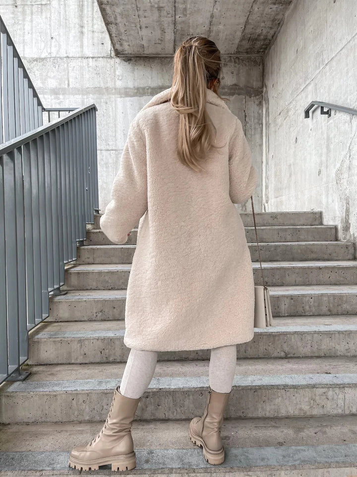 Drune | Langer Mantel - Weiches Teddy-Fleece - Kapuze & Knopfverschluss - Lockere Passform