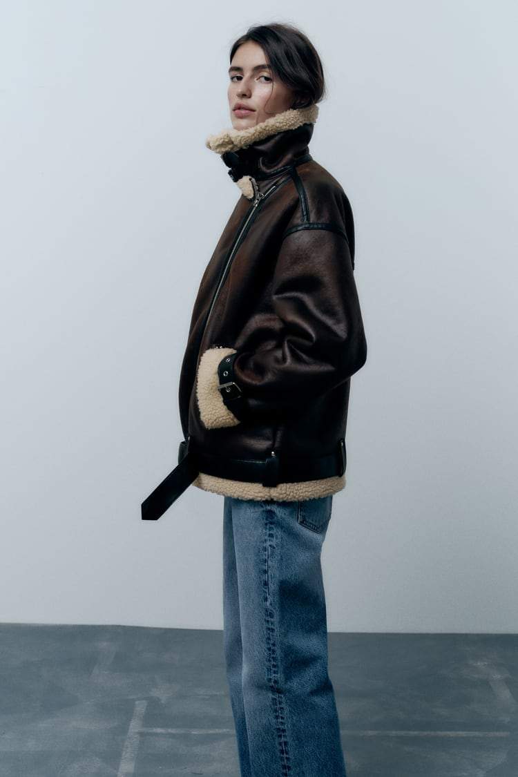 Drune | Übergröße Sherpa Fleece Leder Motorradjacke für Damen