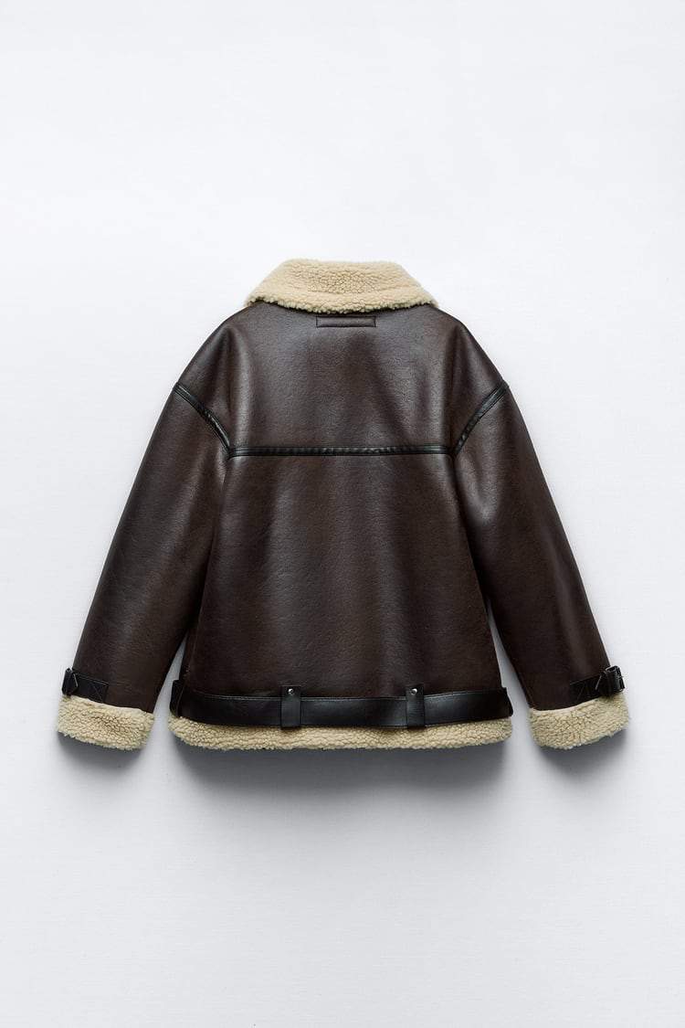 Drune | Übergröße Sherpa Fleece Leder Motorradjacke für Damen