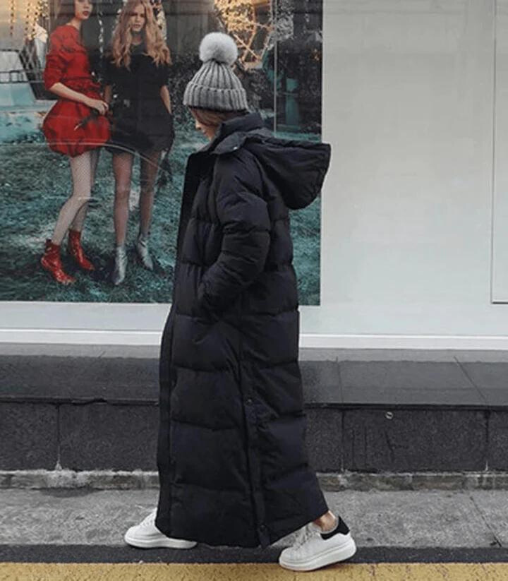 Drune | Lange Kapuzenpuffer Daunen Jacke für Frauen