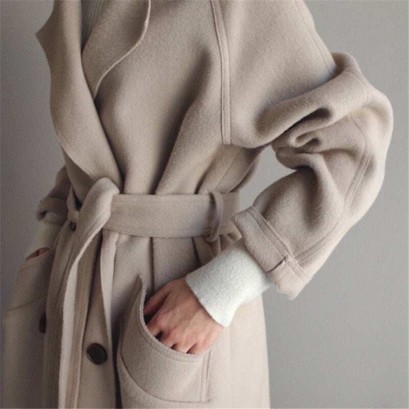 Drune | Trenchcoat Langer Übergröße Wollmantel für Damen