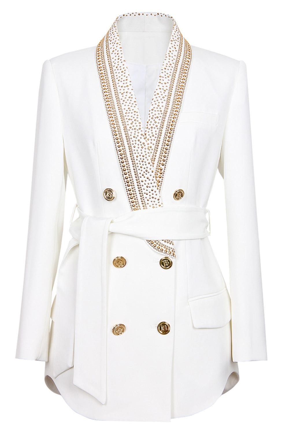 Drune | Blazer Doppelt Geknöpft Goldene Details Blazer mit Gürtel Damenbekleidung