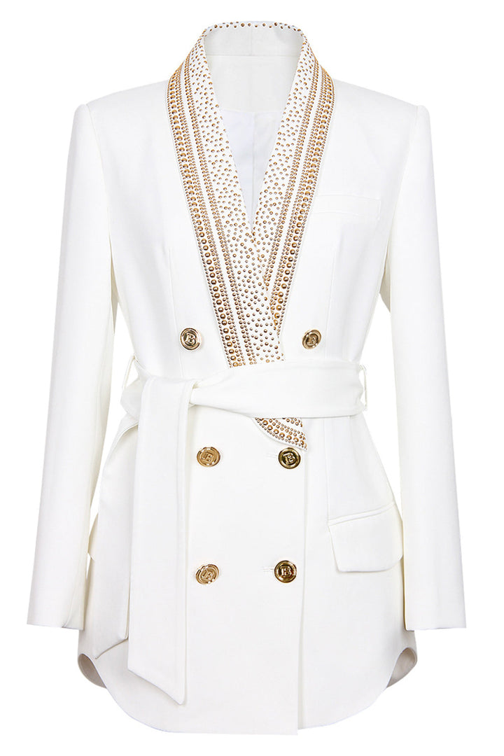 Drune | Blazer Doppelt Geknöpft Goldene Details Blazer mit Gürtel Damenbekleidung