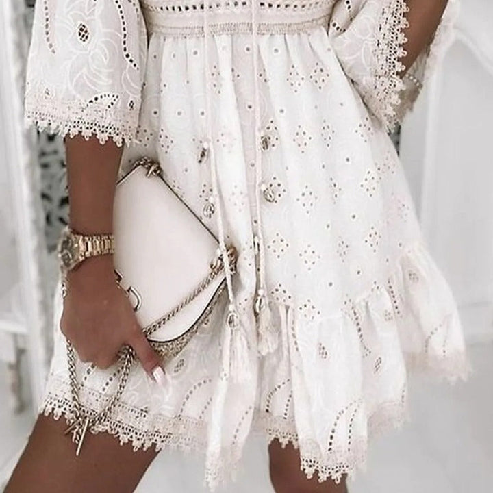 Drune | Boho-Spitzenbesticktes Kleid mit Ausladenden Ärmeln für Damen