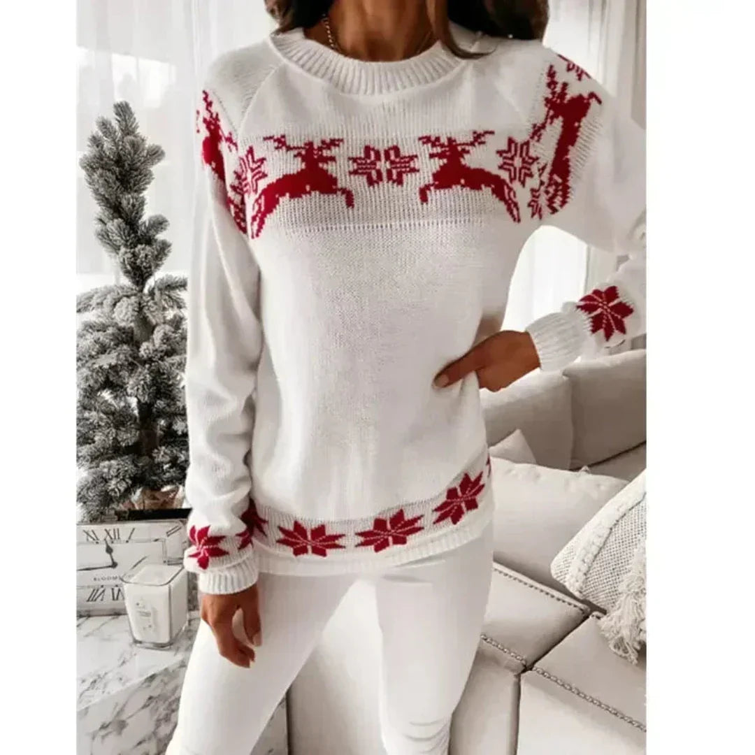 Drune | Damenpullover mit Rentier - Warmer Gestrickter Damenpullover