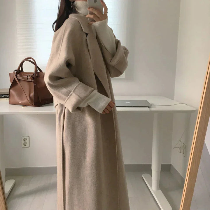 Drune | Gürtel Winter Lange Jacke Wollüberjacke für Damen