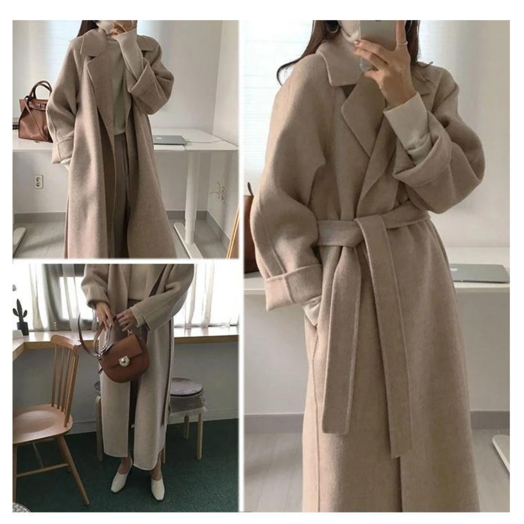 Drune | Gürtel Winter Lange Jacke Wollüberjacke für Damen