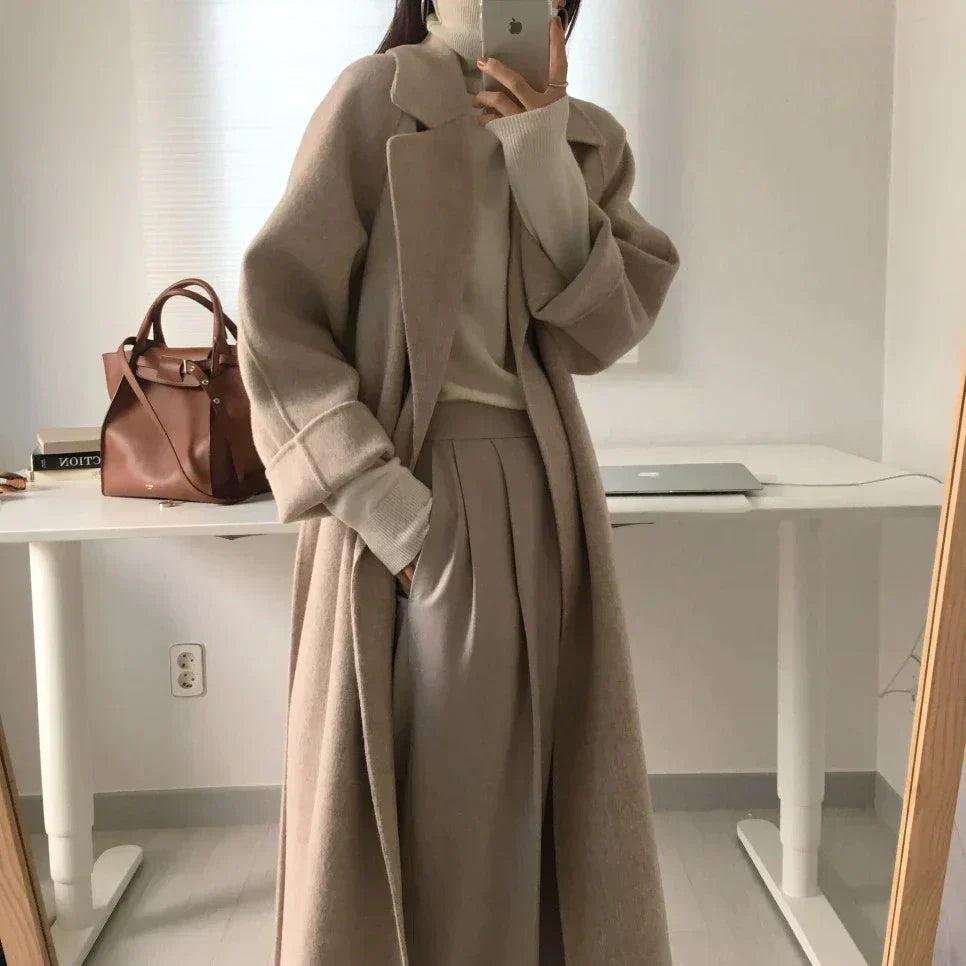 Drune | Gürtel Winter Lange Jacke Wollüberjacke für Damen