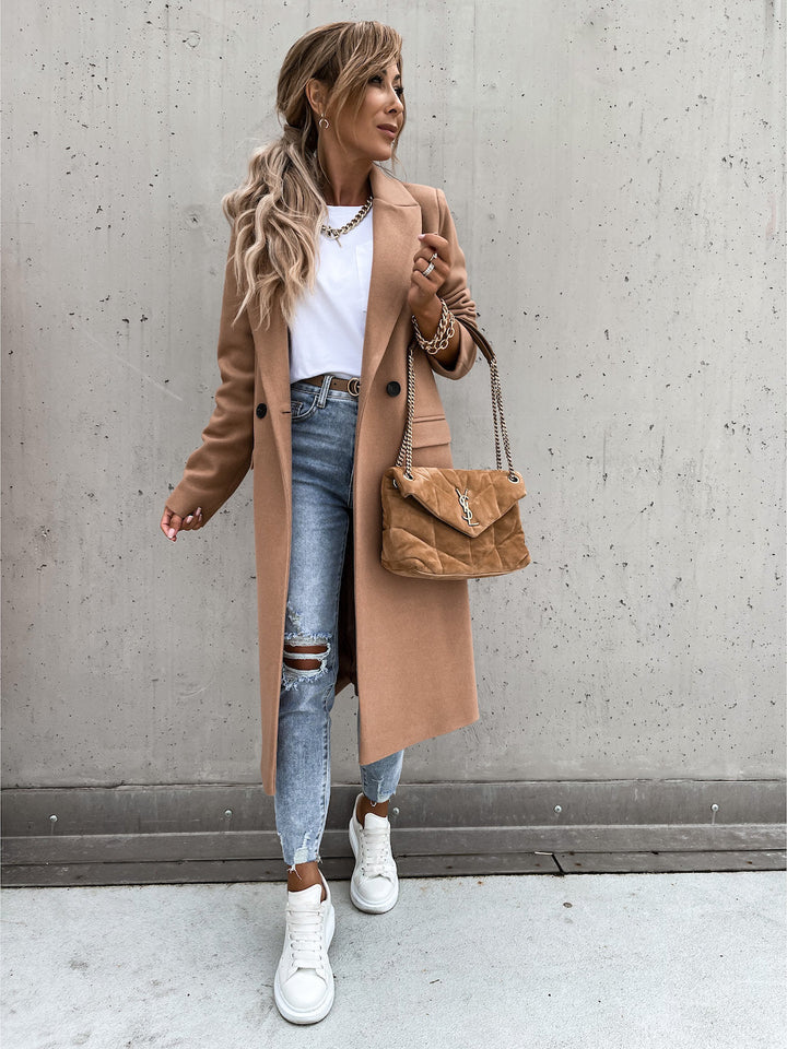 Drune | Trenchcoat Langer Doppelreihiger Wollmantel für Damen