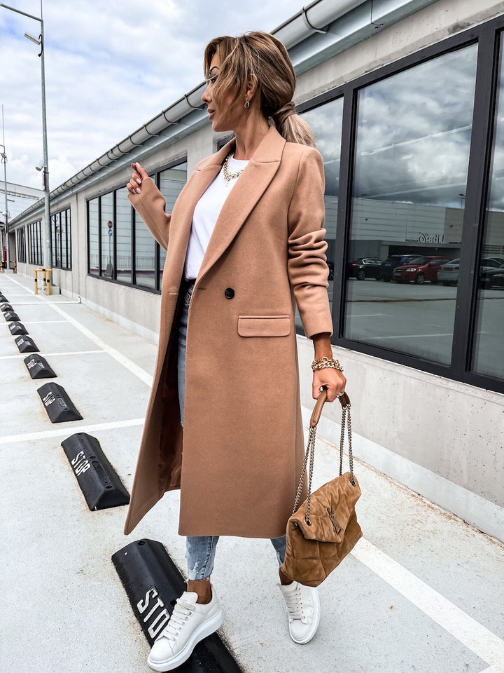 Drune | Trenchcoat Langer Doppelreihiger Wollmantel für Damen