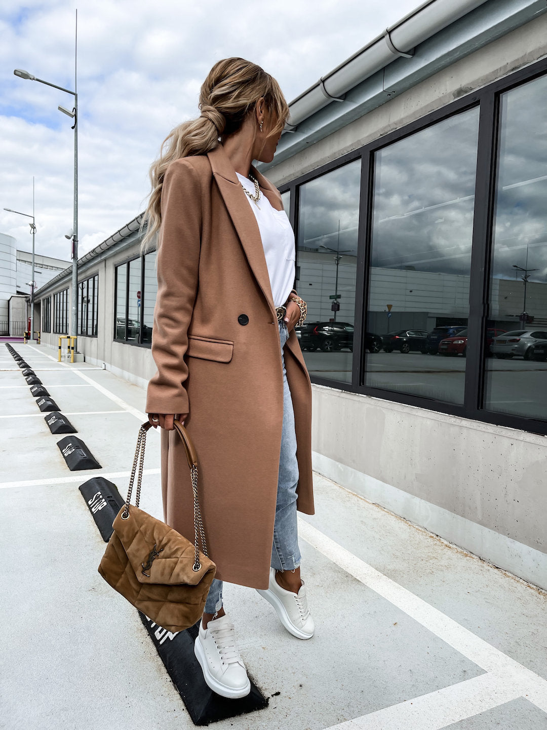 Drune | Trenchcoat Langer Doppelreihiger Wollmantel für Damen