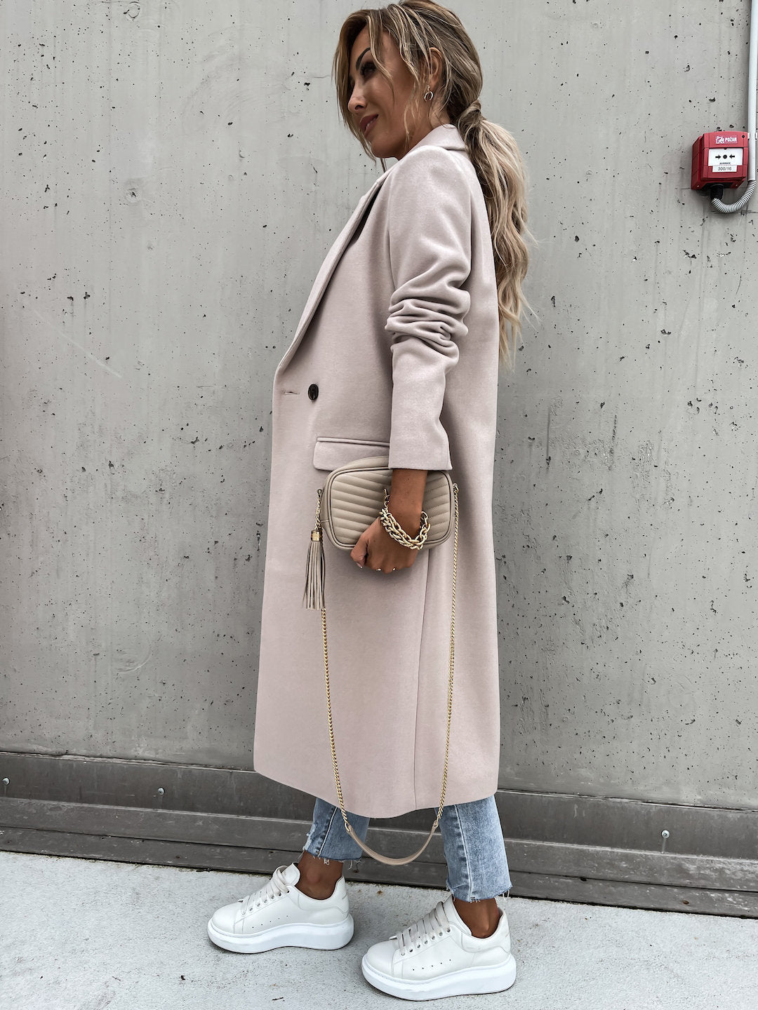Drune | Trenchcoat Langer Doppelreihiger Wollmantel für Damen