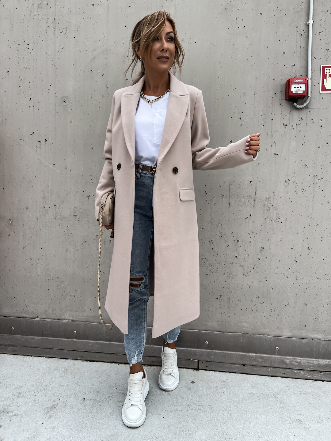 Drune | Trenchcoat Langer Doppelreihiger Wollmantel für Damen