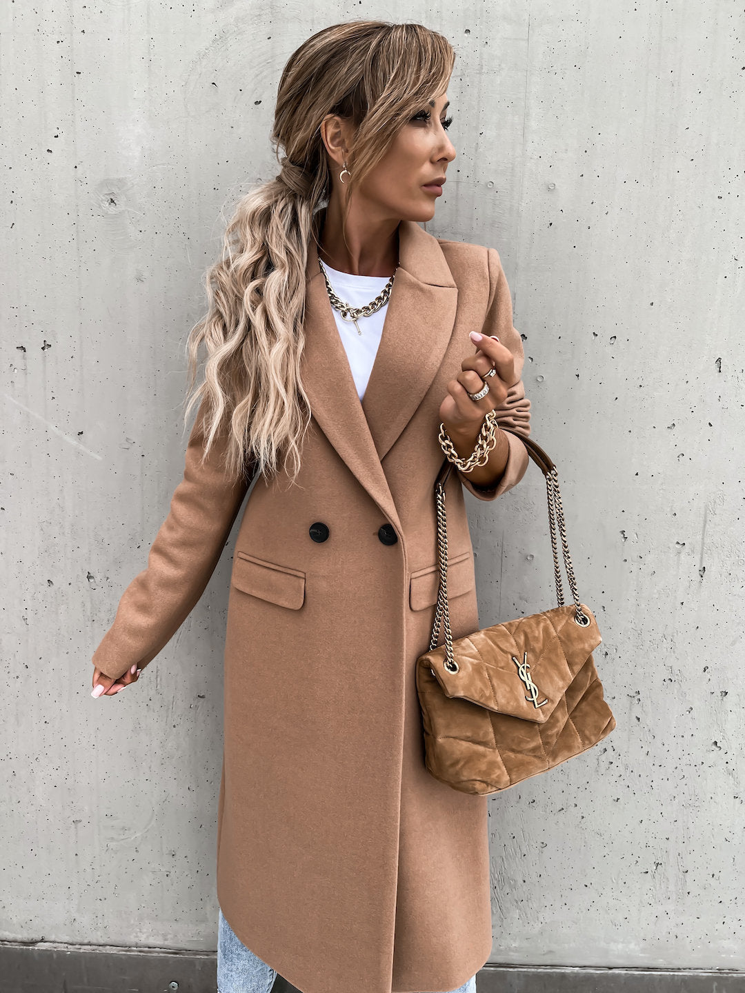 Drune | Trenchcoat Langer Doppelreihiger Wollmantel für Damen