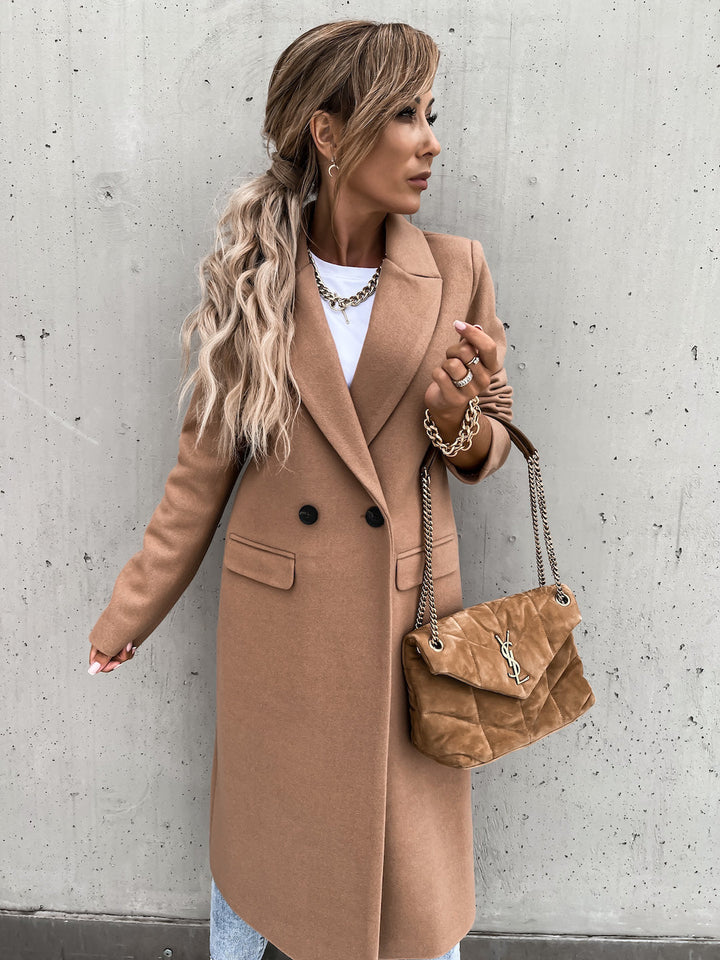Drune | Trenchcoat Langer Doppelreihiger Wollmantel für Damen