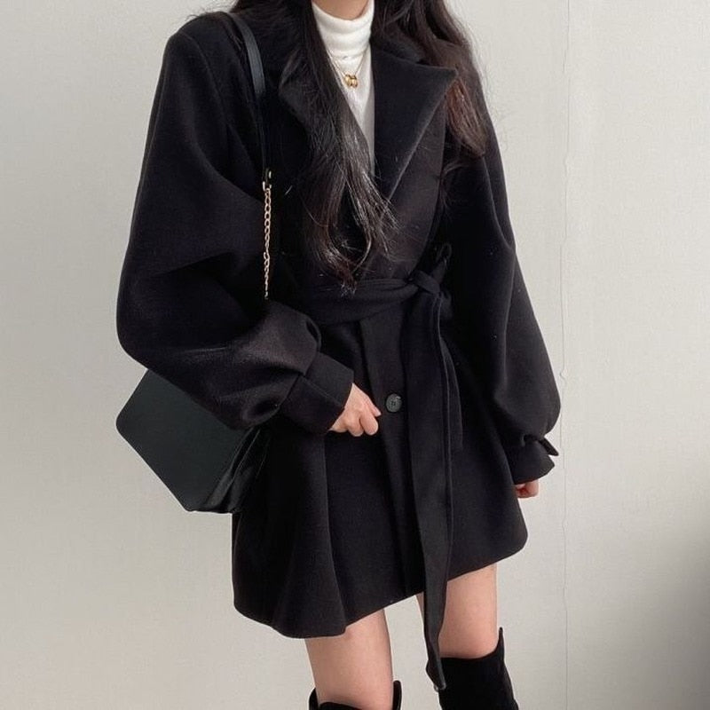 Drune | Halblang Einfachreihe Wolltrenchcoat Damenstrickjacken