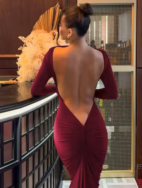 Damen Drapiertes Langarm-Maxikleid Drune