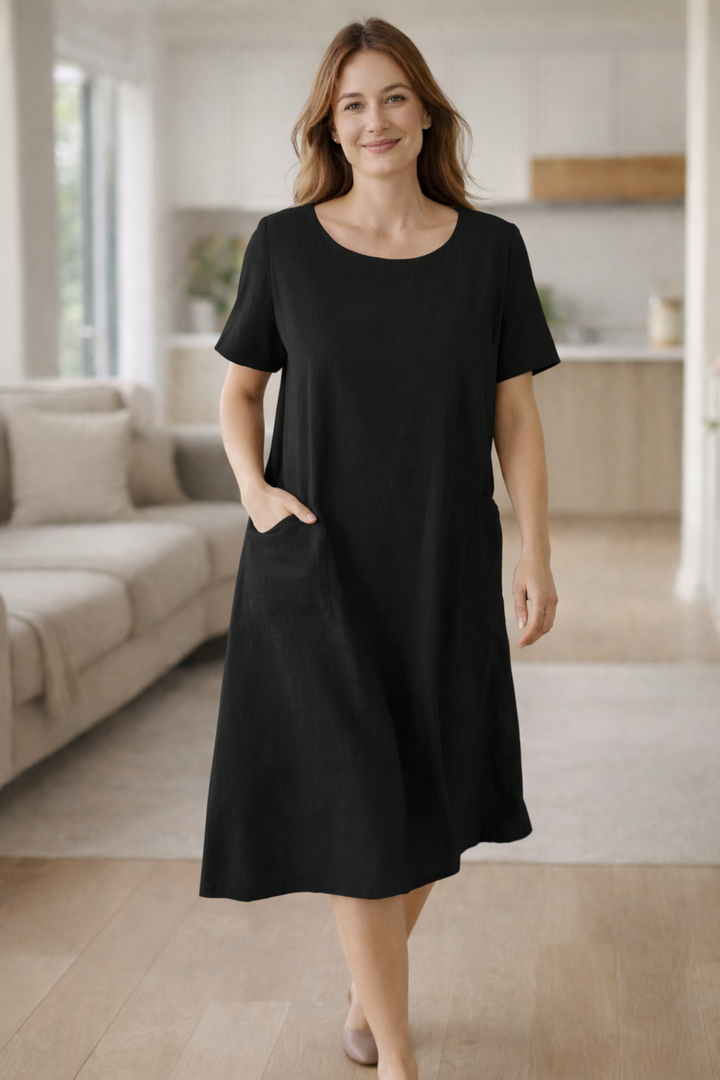 Sommerkleid Damen locker mit Taschen kurzarm