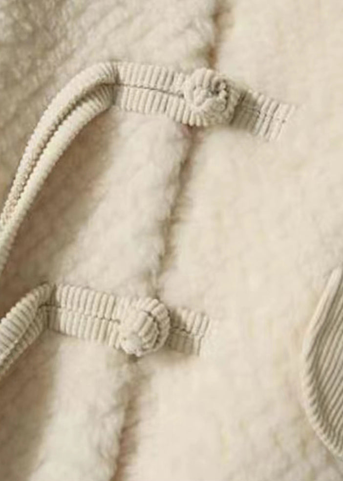 Drune | Beiger Quasten Chinesischer Knopf Patchwork Wollmäntel Winter