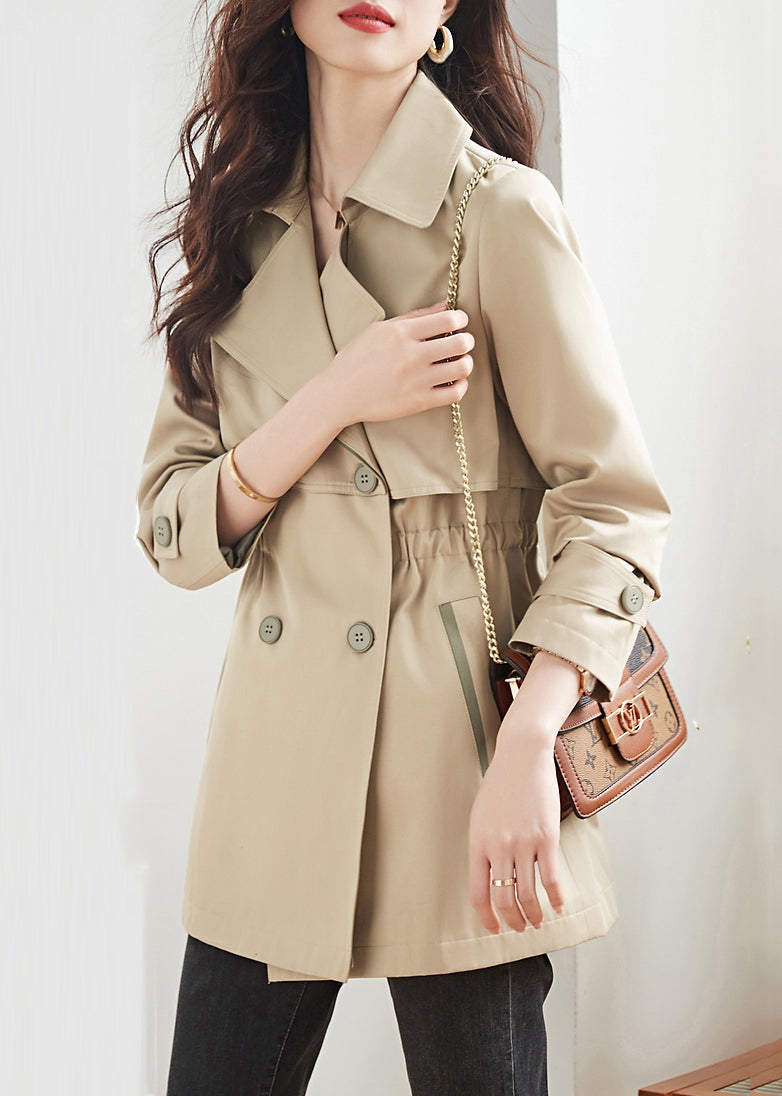Drune | Khaki Doppelbrusttaschen Patchwork Baumwoll-Trenchcoats